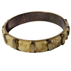 Elegant Vintage Gold-Tone Textured Stone Bangle Bracelet Classic Fashion Jewelry